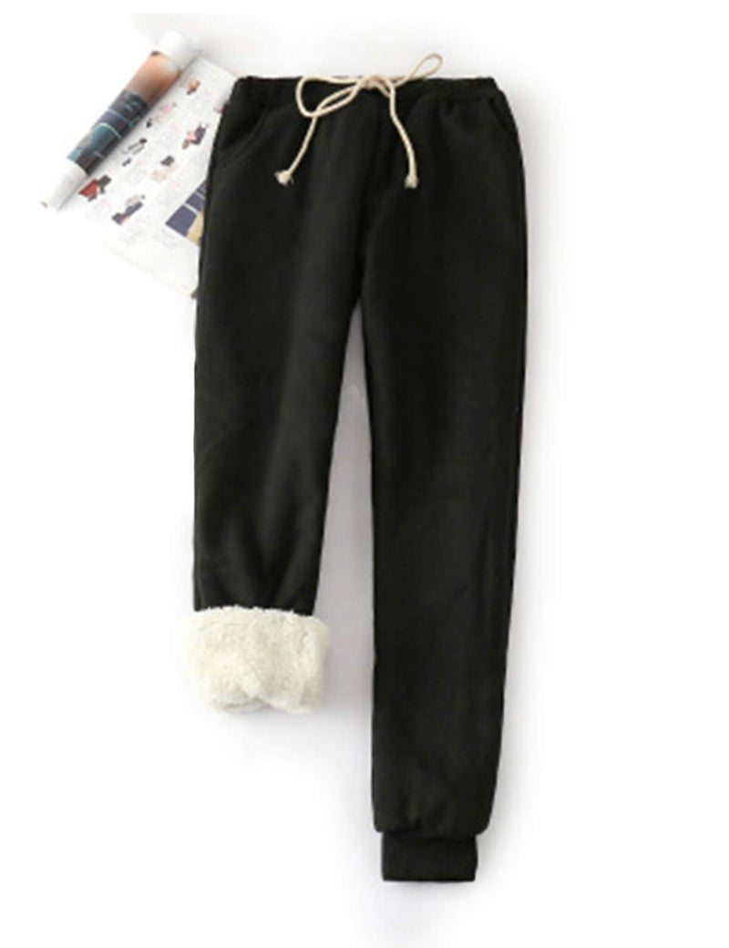 Yeokou Womens Sherpa Lined Sweatpants Winter Warm Fleece Joggers Casual Lounge Pants (Black-XS) - Image 3